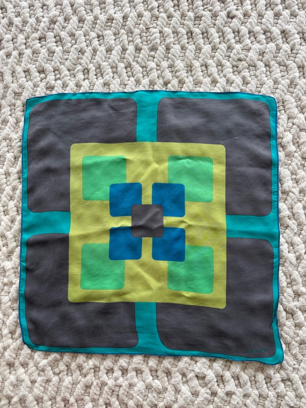 Echo Silk Scarf in Teal, Lime & Charcoal with Blue Accents
